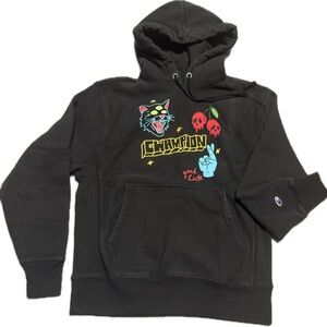 Champion Black Graphic Hoodie | Size M